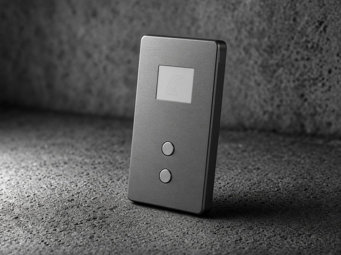 FrostKey hardware wallet on a dark studio surface