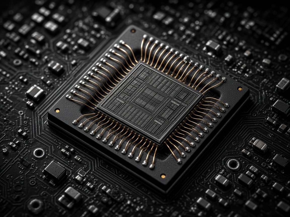 Secure Element chip on a matte black circuit board